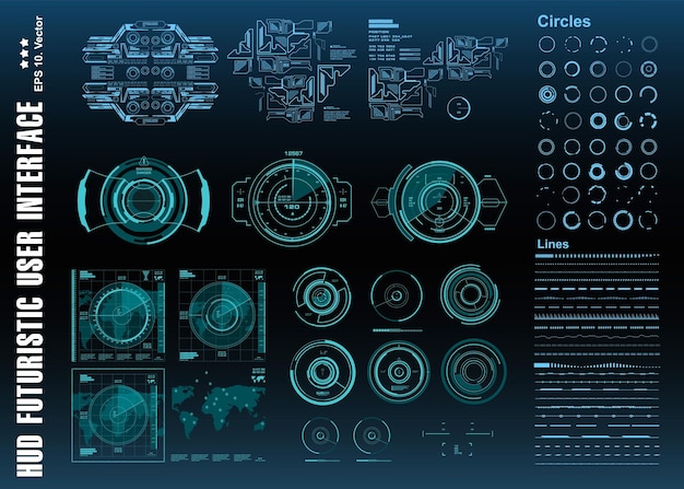 HUD futuristinen sininen käyttöliittymä kohde Kojelauta näyttää virtuaalitodellisuuden teknologian näytön