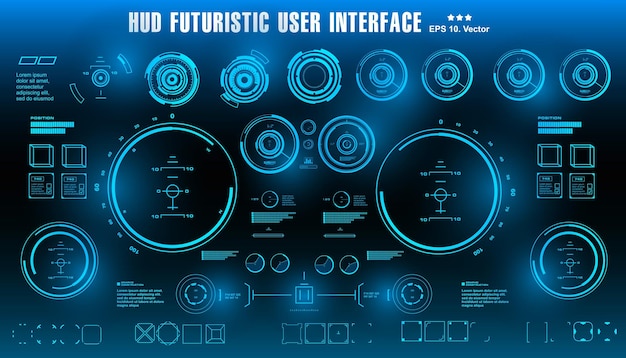 HUD futuristinen sininen käyttöliittymän mittaristonäyttö virtuaalitodellisuusteknologian näyttötavoite