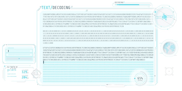 HUD interface screen with a large block of text in the process of decoding Vector illustration