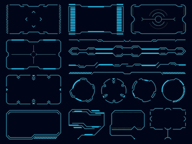 hud sci fi user interface elements futuristic digital technology blank frames and bars info call boxes game borders layout control panel virtual dashboard vector ui objects set