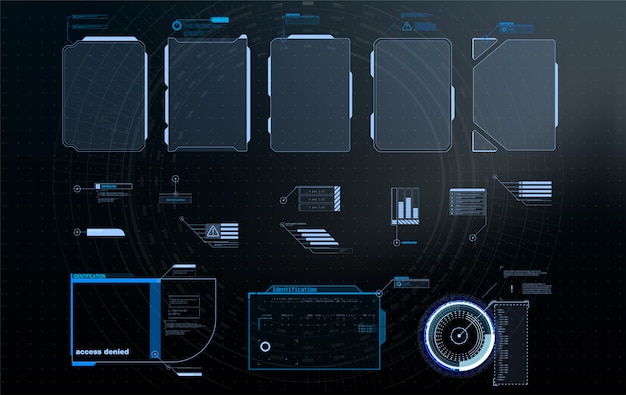 HUD, UI, GUI futuristinen kehys käyttöliittymän näytön elementtisarja.