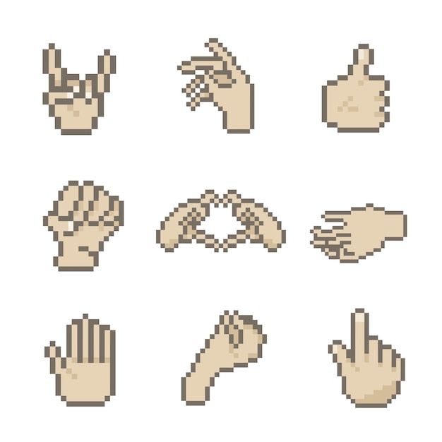 human hand gesture pixel art