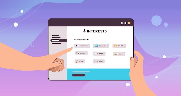 human hands choosing apps voice conversation audio social network communication voice recognition concept horizontal vector illustration