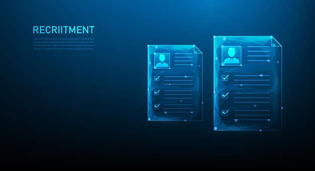 Human resources and employment documents on blue backgroundHiring online Select job applicants