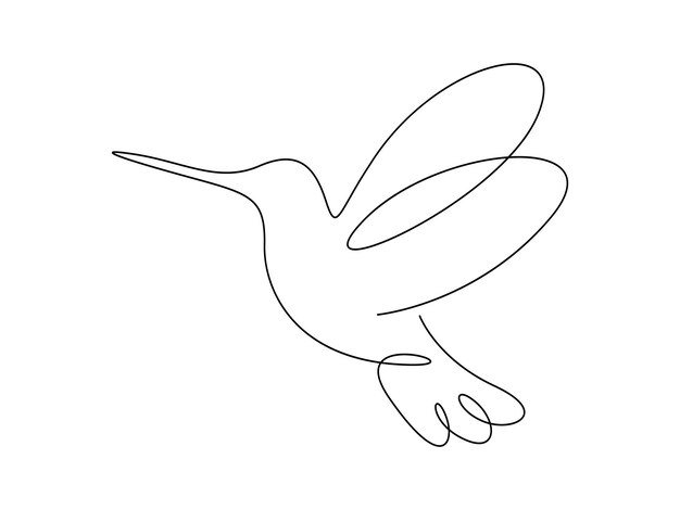 Humming bird in one continuous line drawing vector illustration
