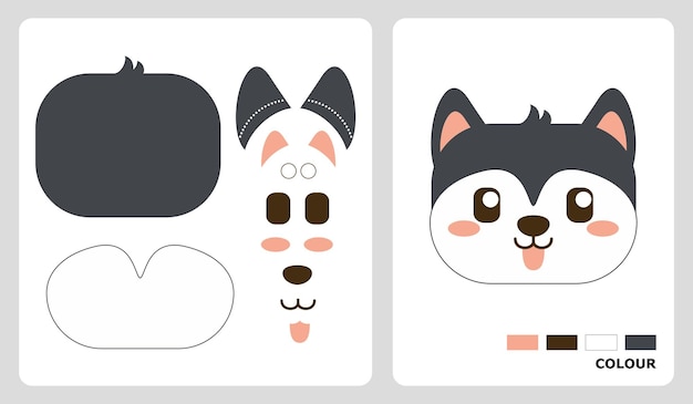 husky dog head patterns for applique patchwork and paper crafts in cut and paste puzzle patterns