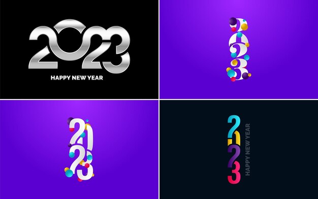 Hyvää uutta vuotta 2023 -tekstidesignpaketti esitteen mallipohjaan, korttibanneriin, uuden vuoden vektorikuvitukseen