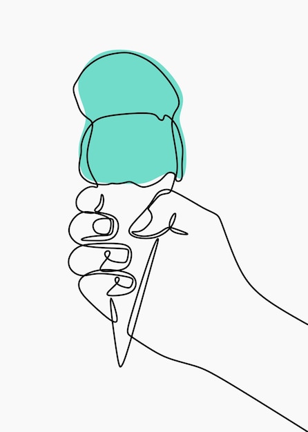 Ice cream cone with hand oneline continuous line art