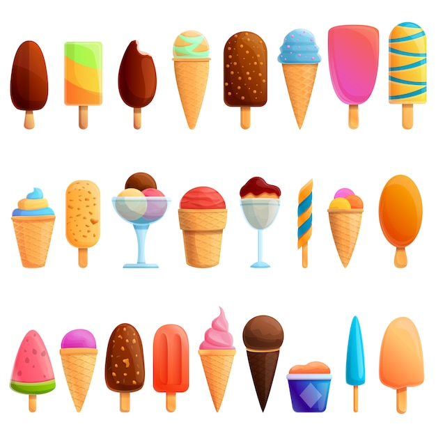 Ice cream elements set, cartoon style