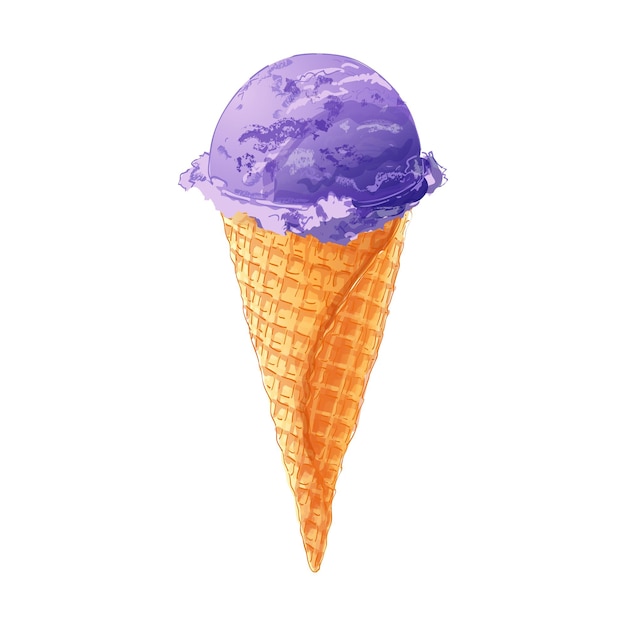 Ice cream in waffle cone The set of vanilla sundae Gelato Color Vector illustration Isolated objects on a white background