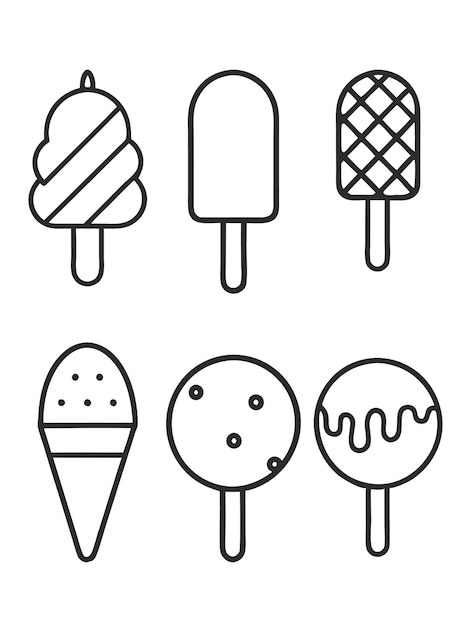 ice cream vector icon set in minimalistic outline style