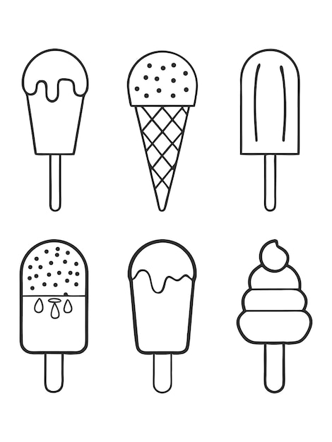 ice cream vector icon set in minimalistic outline style