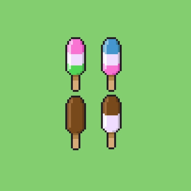 ice cream with different flavor in pixel art style