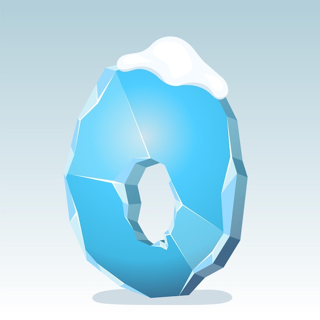 ice digit zero with snow on the top, vector font