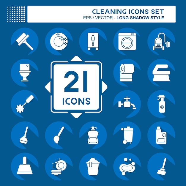 Icon Set Cleaning related to Household Appliance symbol long shadow style simple design illustration