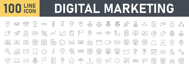 Icon set related to Digital Marketing Editable stroke thin line icon set business finance management innovation business insurance people thin line icons vector illustration