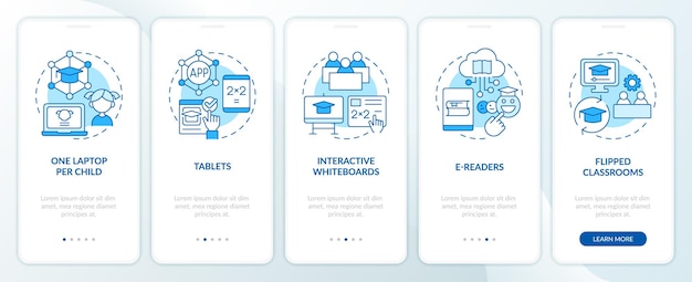 ICT educational applications blue onboarding mobile app screen