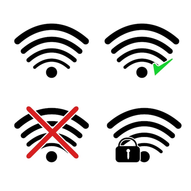 Ikonin wifi-signaali. Langattoman internetin symboli. Merkkikokoelma verkkoyhteyttä varten.
