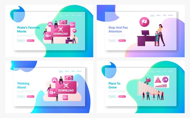 Illegal Content and Birth Rate Landing Page Template Set.