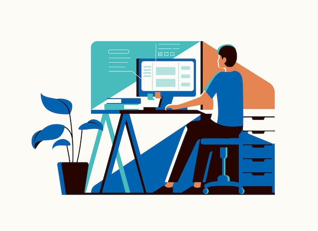 Illustrated people working sitting at desk