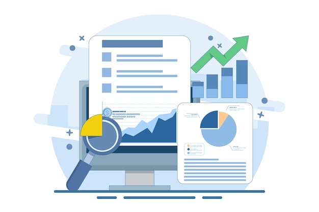 illustration Business data analysis report concept or Business people analyzing business report
