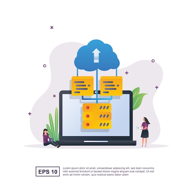 Illustration concept of cloud computing with laptop.