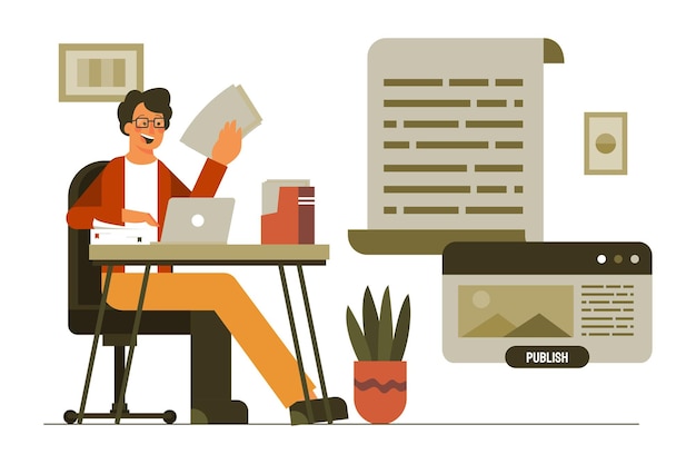 Illustration of a woman making a copy of a content document