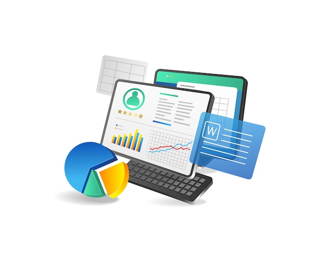 Illustration of data analysis and financial report Vector graphic illustration