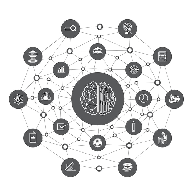 Illustration of Education icons with line polygon backgroundblack and white set