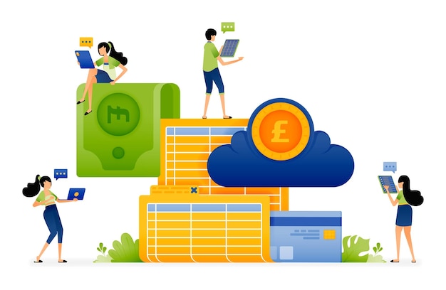 illustration of financial bookkeeping with cloud for more controlled budgeting and purchasing needs design can be used for landing page startup apps web page ads
