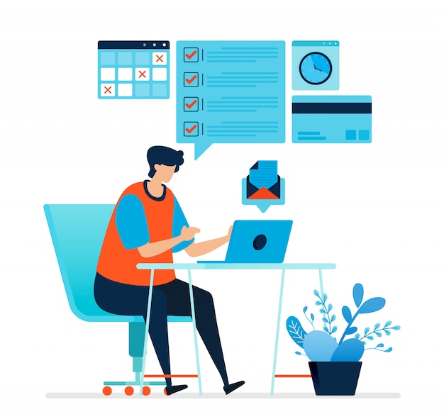  illustration of man working at home.