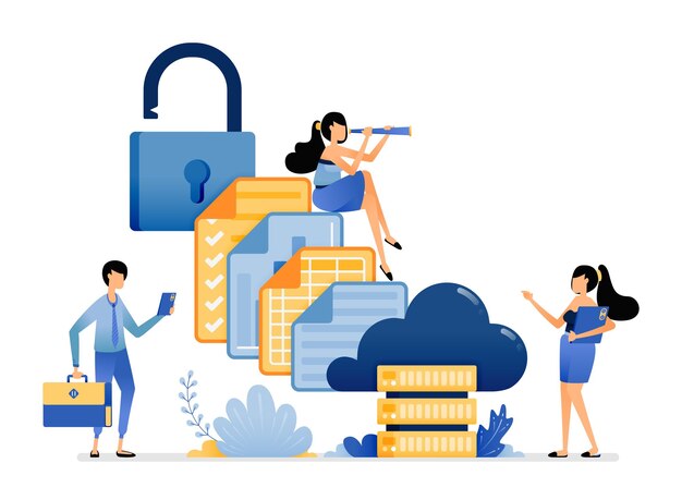 Illustration of organize files and company report data in a secured database