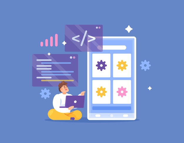 illustration of the concept of mobile application developer or smartphone software developer