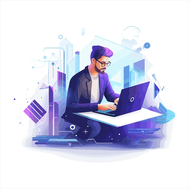 illustration of web development programmer and coding website