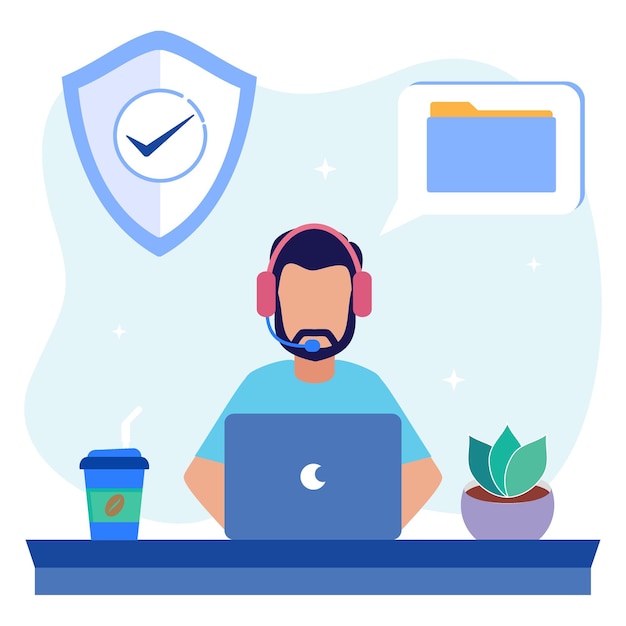 Illustration vector graphic cartoon character of data protection