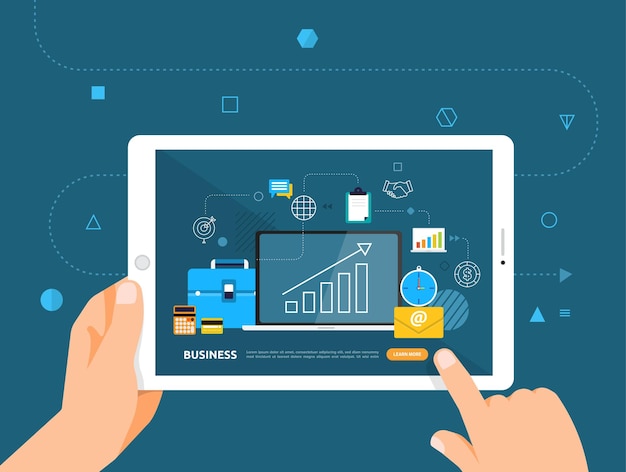 illustrations design concpt e-learning with hand click on tablet online course business