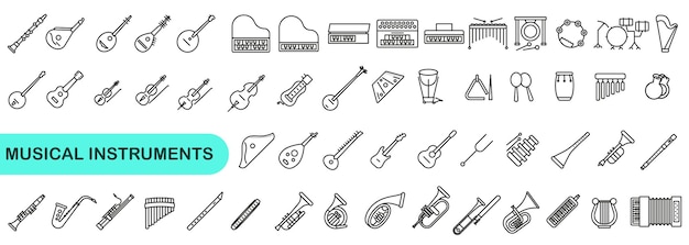 Images of different musical instruments A simple set of musical instruments in a thin line