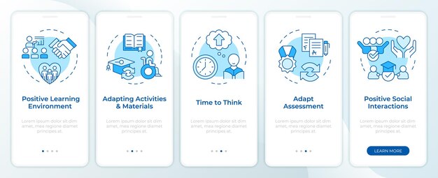 Inclusive learning blue onboarding mobile app screen