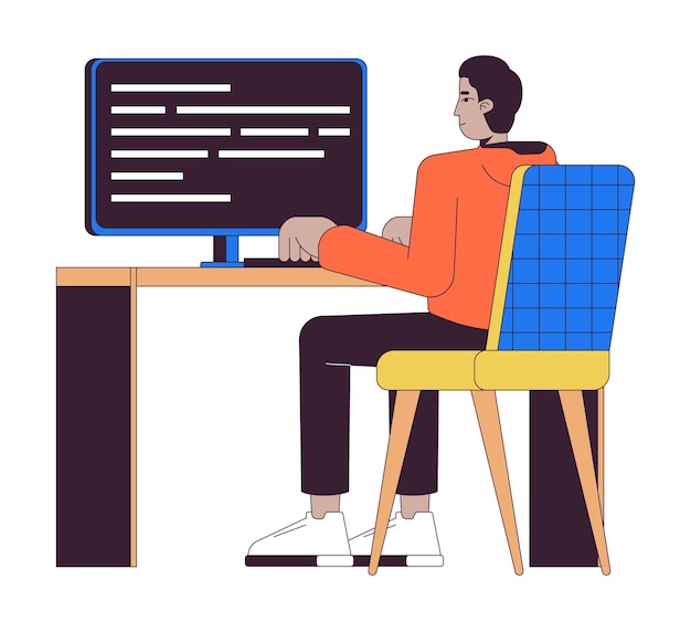 Indian man developing computer software 2D linear cartoon character