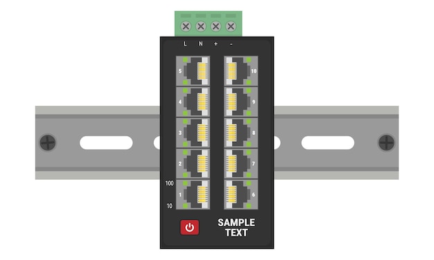 Industrial ethernet switch mounted on a DIN rail