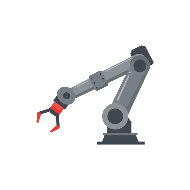 Industrial robotic arm with mechanical claw for automation and manufacturing processes vector illustration