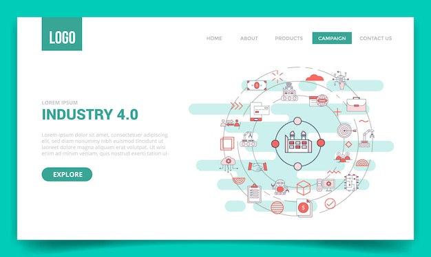 Industry 40 concept with circle icon for website template or landing page homepage