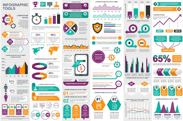 Infografiikkaelementtien datavisualisoinnin vektorisuunnittelumallipohja