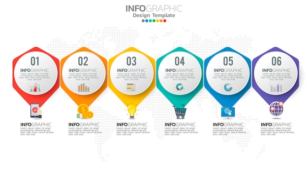Infograph 6 steps   element with number and chart diagram, business graph design.
