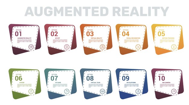 infographic augmented reality template icons in different colors include augmented reality ar app