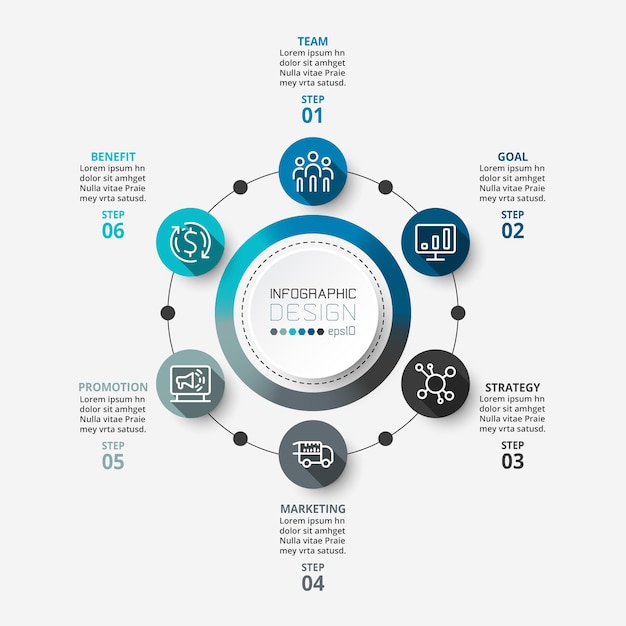 Infographic business with 6 step proces work flow 