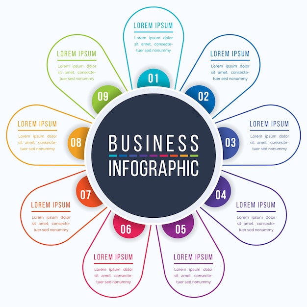 Infographic design 9 steps objects elements or options business information template