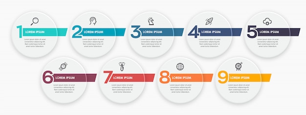   Infographic design template with icnos and 9 options or steps.