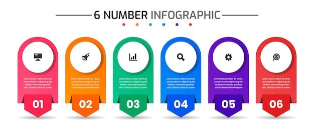 Infographic Element Design Templates with Icons and 6 Numbers