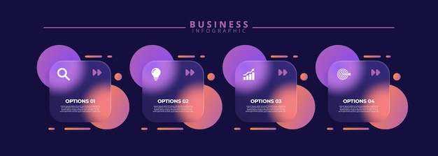 Infographic label design template featuring icons and four distinct steps